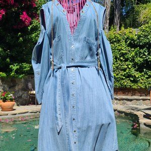 bebe cold shoulder denim dress